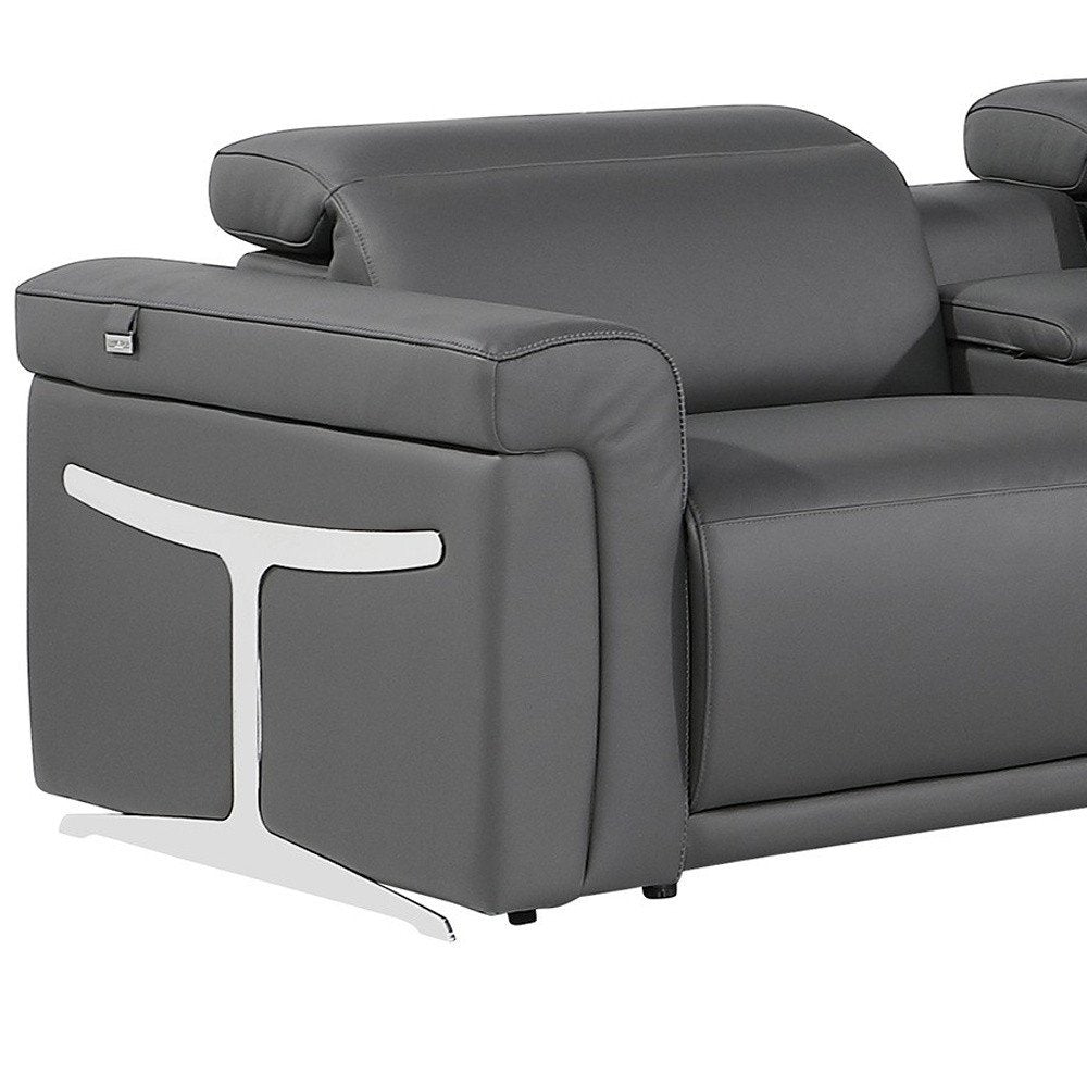 Gray Italian Leather Modular L Shaped Eight Piece Corner Sectional With Console HomeRoots