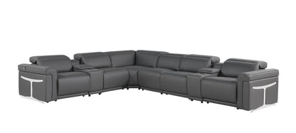 Gray Italian Leather Modular L Shaped Eight Piece Corner Sectional With Console HomeRoots