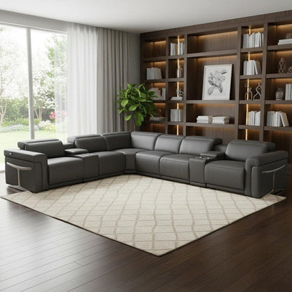Gray Italian Leather Modular L Shaped Eight Piece Corner Sectional With Console HomeRoots