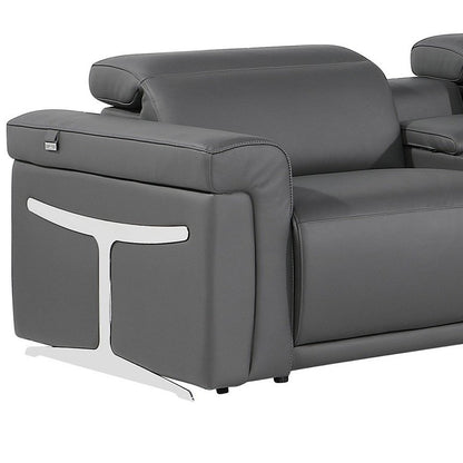 Gray Italian Leather Modular L Shaped Eight Piece Corner Sectional With Console - FurniFindUSA