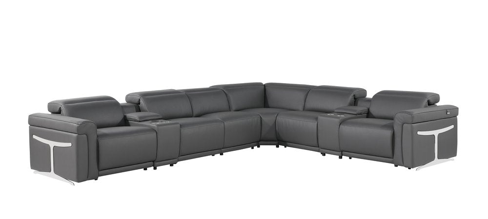 Gray Italian Leather Modular L Shaped Eight Piece Corner Sectional With Console HomeRoots
