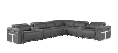 Gray Italian Leather Modular L Shaped Eight Piece Corner Sectional With Console HomeRoots