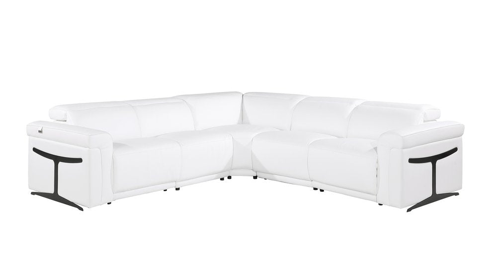 White Italian Leather Modular L Shaped Five Piece Corner Sectional HomeRoots