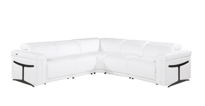 White Italian Leather Modular L Shaped Five Piece Corner Sectional HomeRoots