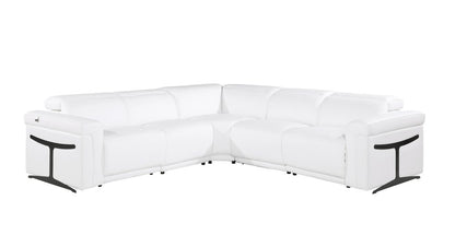 White Italian Leather Modular L Shaped Five Piece Corner Sectional - FurniFindUSA