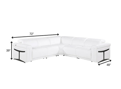 White Italian Leather Modular L Shaped Five Piece Corner Sectional HomeRoots