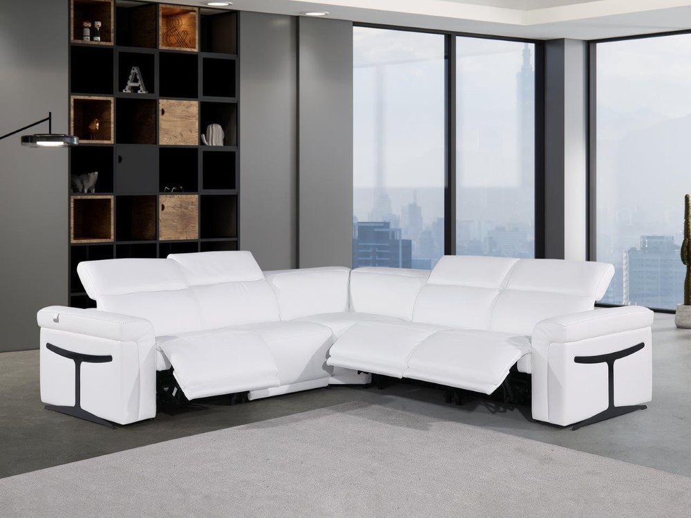 White Italian Leather Modular L Shaped Five Piece Corner Sectional HomeRoots