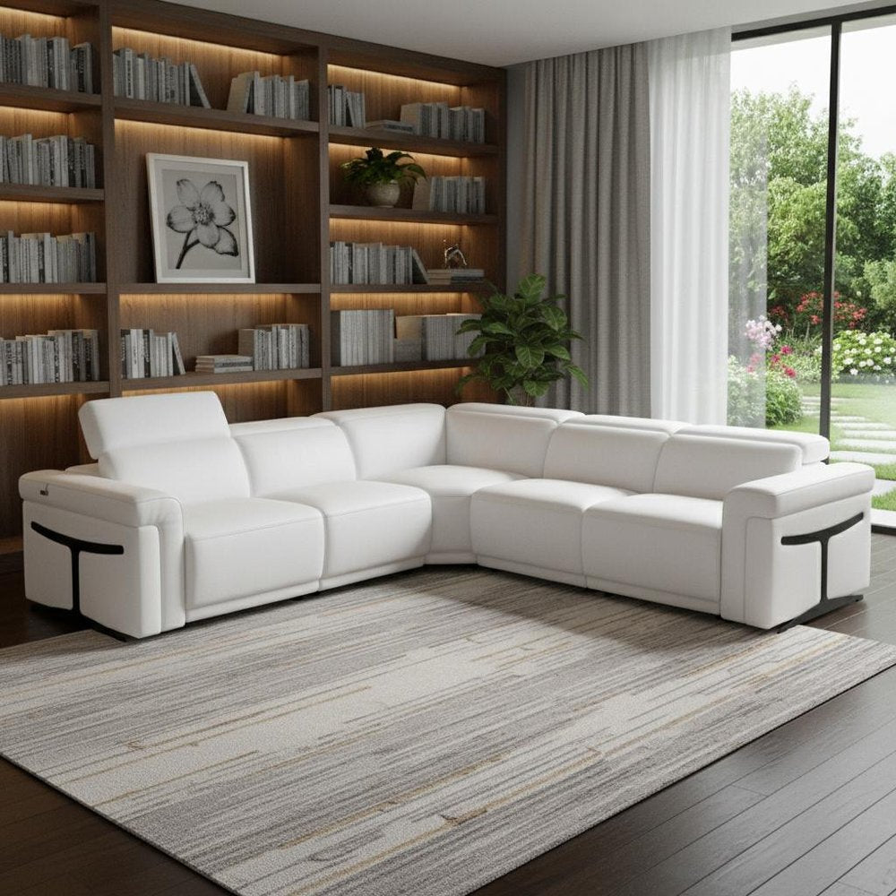 White Italian Leather Modular L Shaped Five Piece Corner Sectional HomeRoots