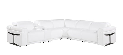 White Italian Leather Modular L Shaped Six Piece Corner Sectional With Console - FurniFindUSA