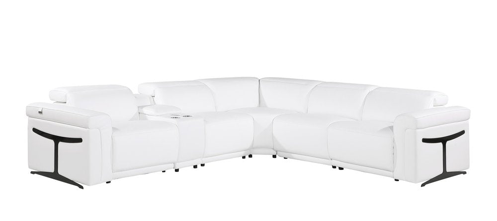 White Italian Leather Modular L Shaped Six Piece Corner Sectional With Console HomeRoots