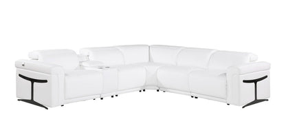 White Italian Leather Modular L Shaped Six Piece Corner Sectional With Console HomeRoots