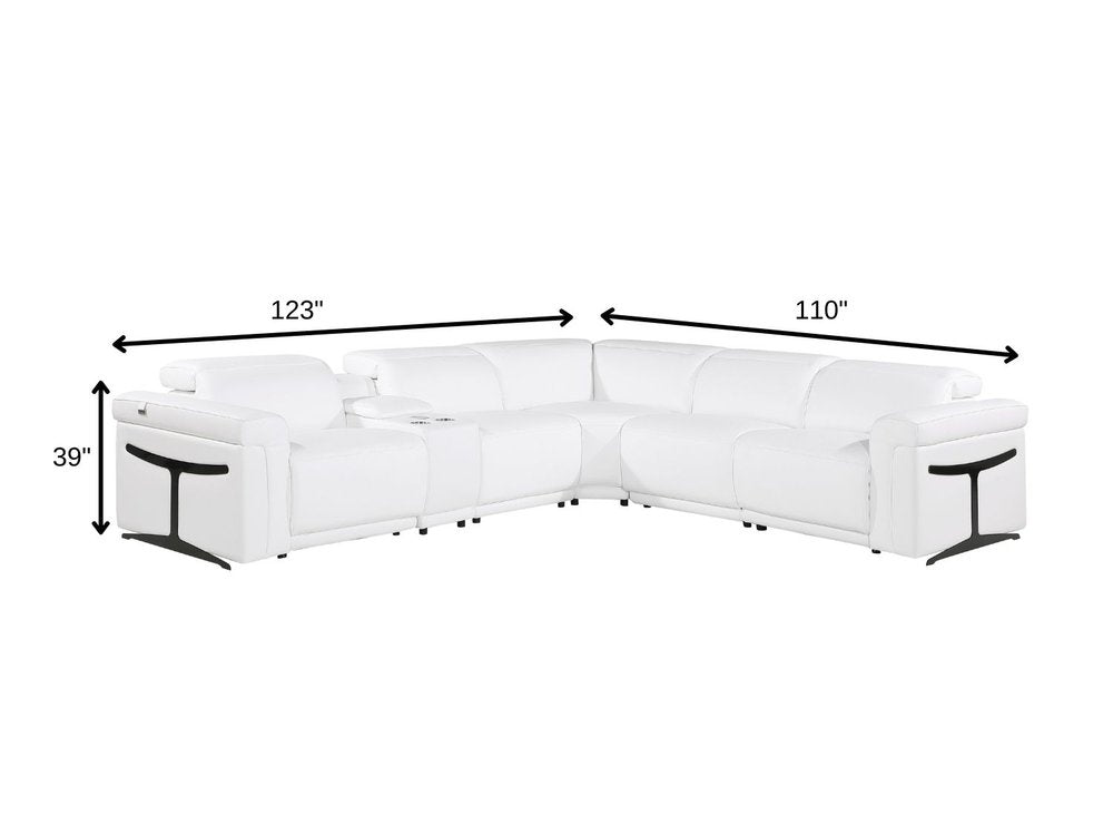 White Italian Leather Modular L Shaped Six Piece Corner Sectional With Console HomeRoots