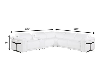 White Italian Leather Modular L Shaped Six Piece Corner Sectional With Console HomeRoots