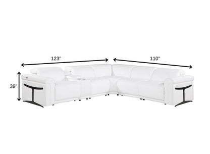 White Italian Leather Modular L Shaped Six Piece Corner Sectional With Console - FurniFindUSA