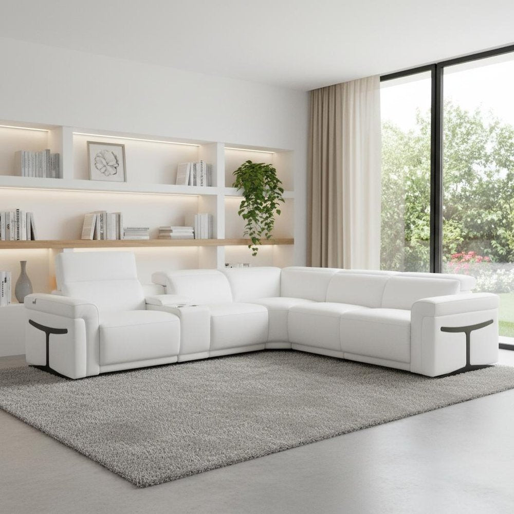 White Italian Leather Modular L Shaped Six Piece Corner Sectional With Console HomeRoots