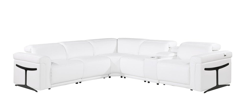 White Italian Leather Modular L Shaped Six Piece Corner Sectional With Console HomeRoots