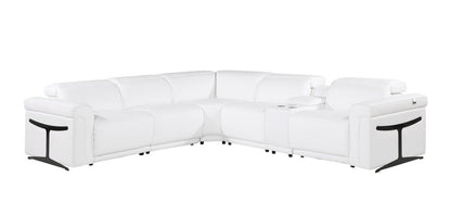 White Italian Leather Modular L Shaped Six Piece Corner Sectional With Console HomeRoots