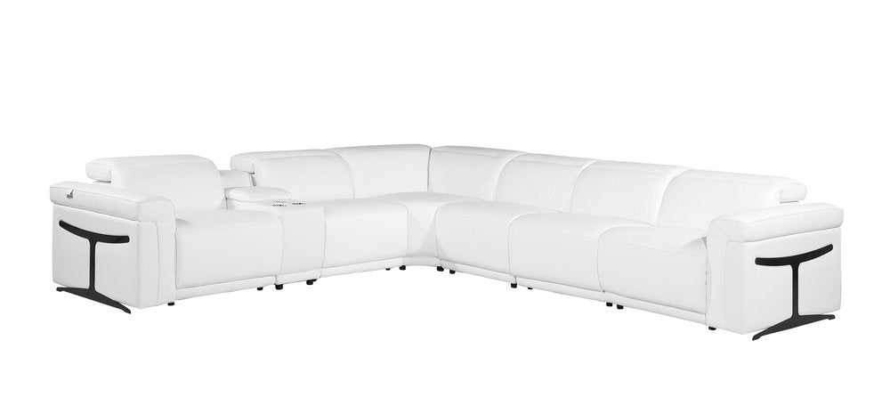 White Italian Leather Modular L Shaped Seven Piece Corner Sectional With Console HomeRoots