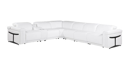 White Italian Leather Modular L Shaped Seven Piece Corner Sectional With Console HomeRoots