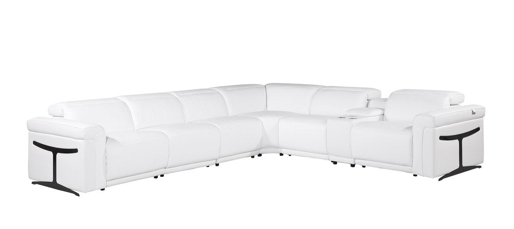 White Italian Leather Modular L Shaped Seven Piece Corner Sectional With Console HomeRoots