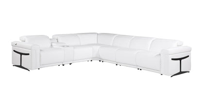 White Italian Leather Modular L Shaped Seven Piece Corner Sectional With Console - FurniFindUSA