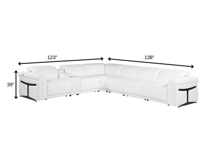 White Italian Leather Modular L Shaped Seven Piece Corner Sectional With Console HomeRoots