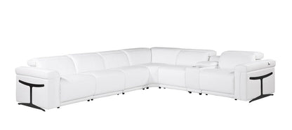White Italian Leather Modular L Shaped Seven Piece Corner Sectional With Console HomeRoots
