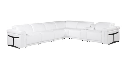White Italian Leather Modular L Shaped Seven Piece Corner Sectional With Console - FurniFindUSA