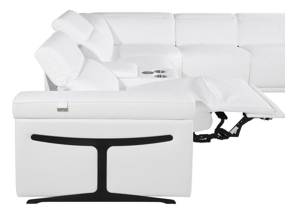 White Italian Leather Modular L Shaped Seven Piece Corner Sectional With Console HomeRoots