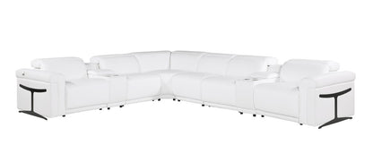 White Italian Leather Modular L Shaped Eight Piece Corner Sectional With Console - FurniFindUSA