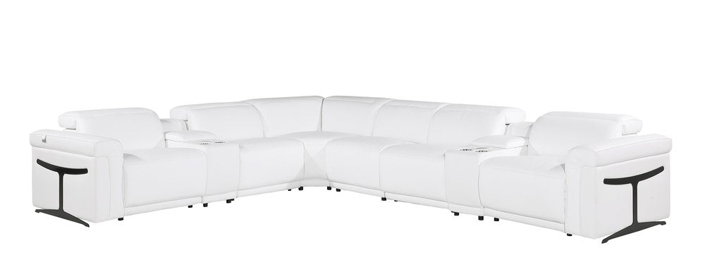 White Italian Leather Modular L Shaped Eight Piece Corner Sectional With Console HomeRoots