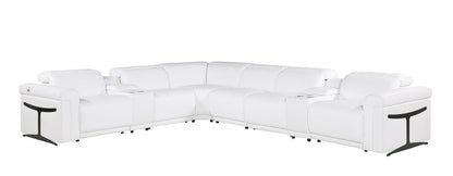 White Italian Leather Modular L Shaped Eight Piece Corner Sectional With Console HomeRoots