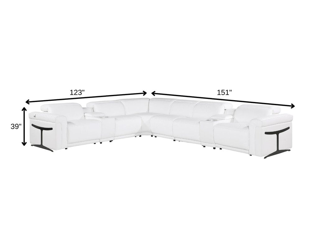 White Italian Leather Modular L Shaped Eight Piece Corner Sectional With Console HomeRoots