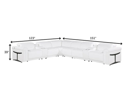 White Italian Leather Modular L Shaped Eight Piece Corner Sectional With Console HomeRoots
