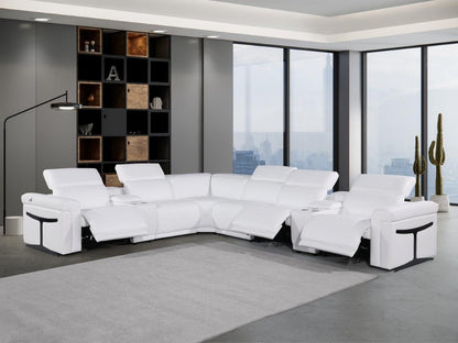 White Italian Leather Modular L Shaped Eight Piece Corner Sectional With Console - FurniFindUSA