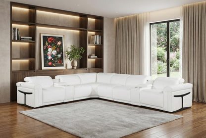 White Italian Leather Modular L Shaped Eight Piece Corner Sectional With Console HomeRoots