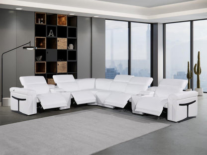 White Italian Leather Modular L Shaped Eight Piece Corner Sectional With Console - FurniFindUSA