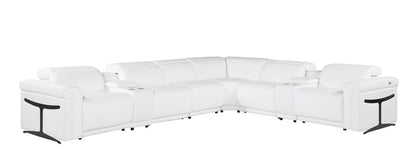 White Italian Leather Modular L Shaped Eight Piece Corner Sectional With Console - FurniFindUSA
