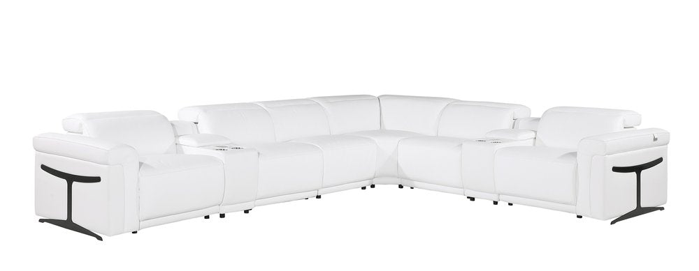 White Italian Leather Modular L Shaped Eight Piece Corner Sectional With Console HomeRoots