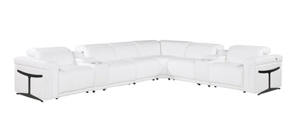 White Italian Leather Modular L Shaped Eight Piece Corner Sectional With Console HomeRoots