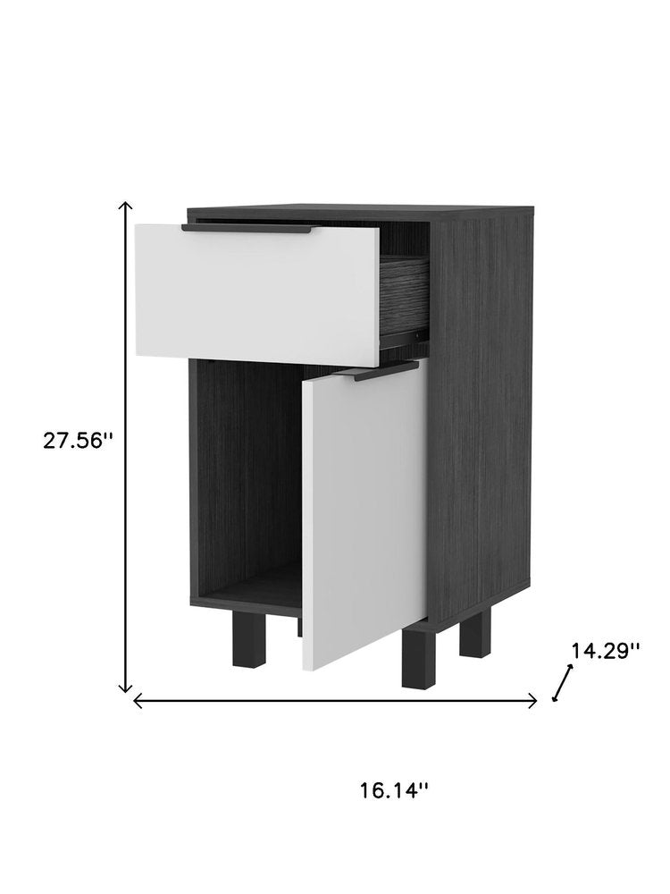 28" Dark Gray And White Wood One Drawer Nightstand — view 2