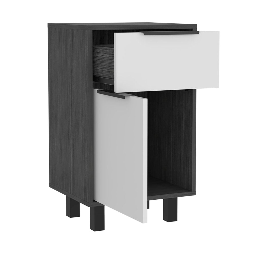 28" Dark Gray And White Wood One Drawer Nightstand — view 3