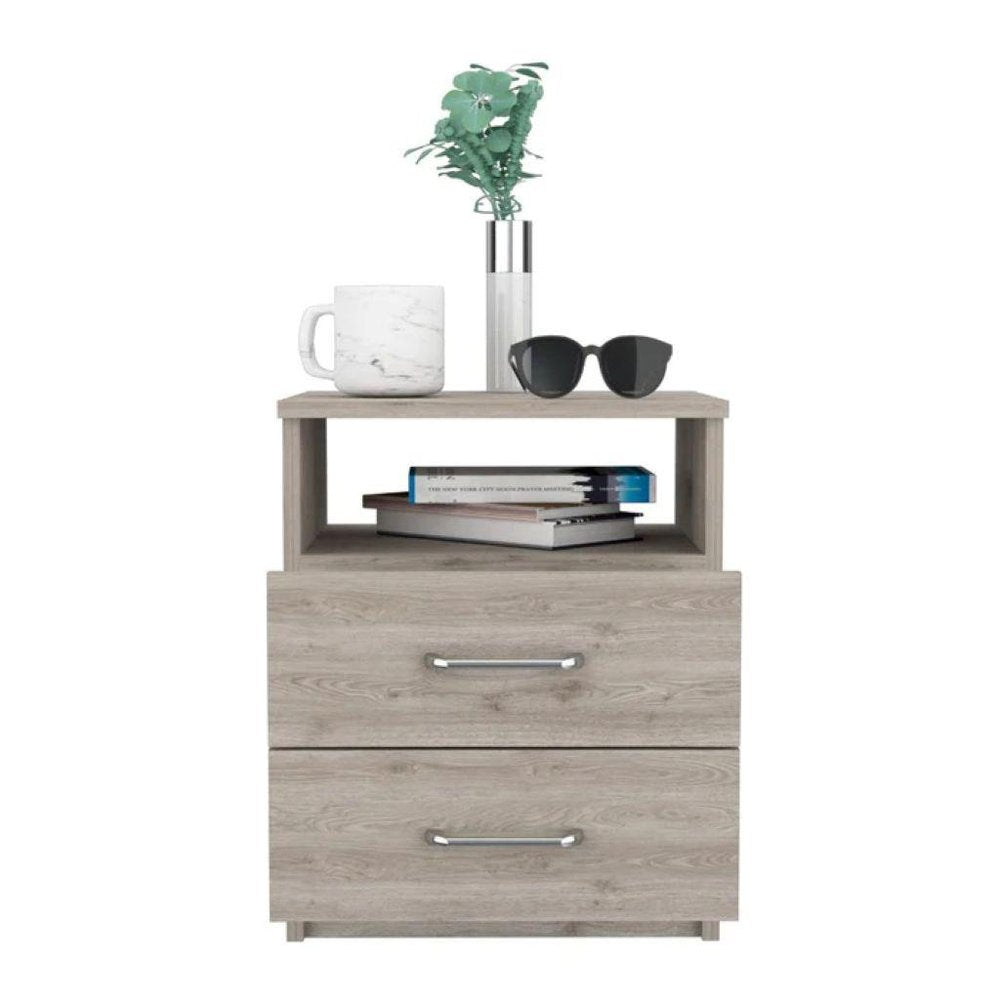 20" Light Gray Wood Two Drawer Nightstand HomeRoots