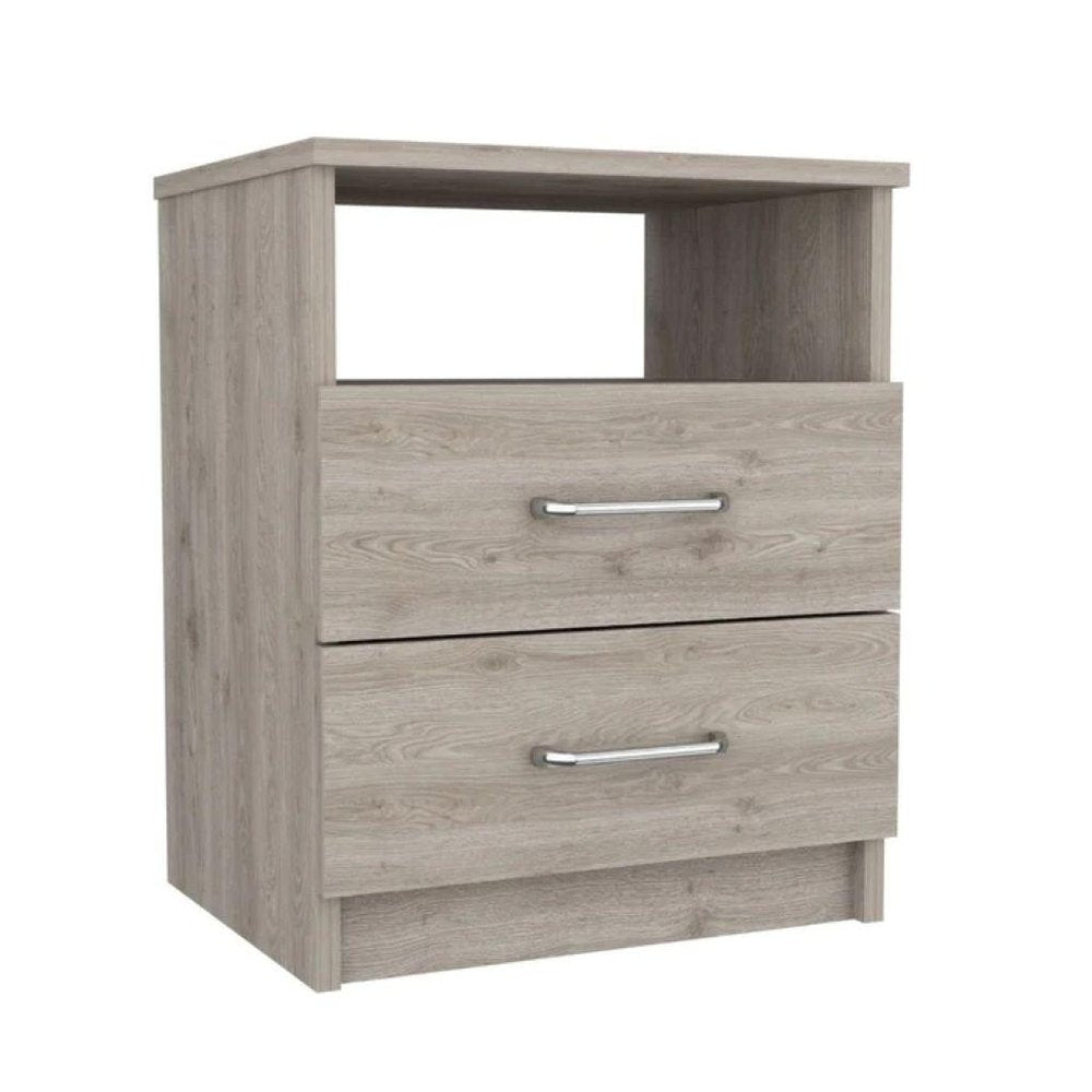 20" Light Gray Wood Two Drawer Nightstand — view 3