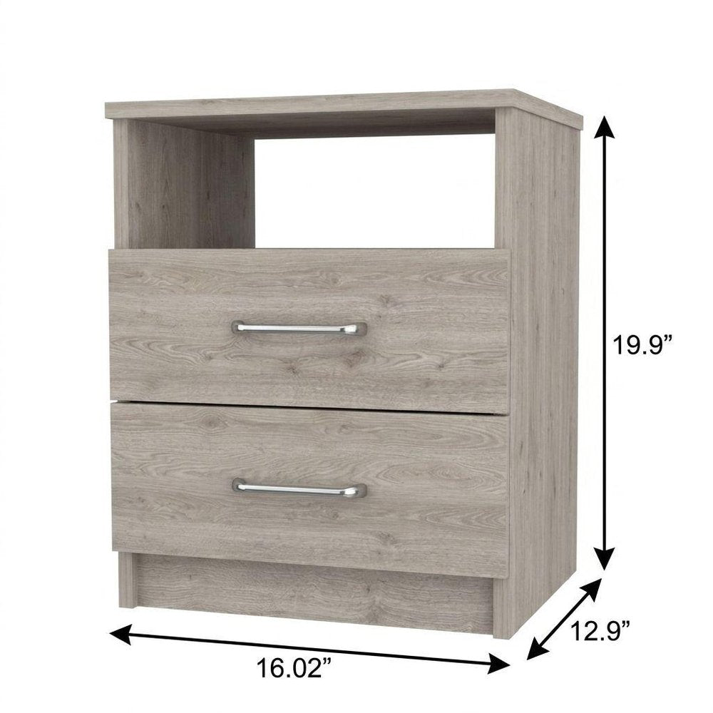 20" Light Gray Wood Two Drawer Nightstand HomeRoots