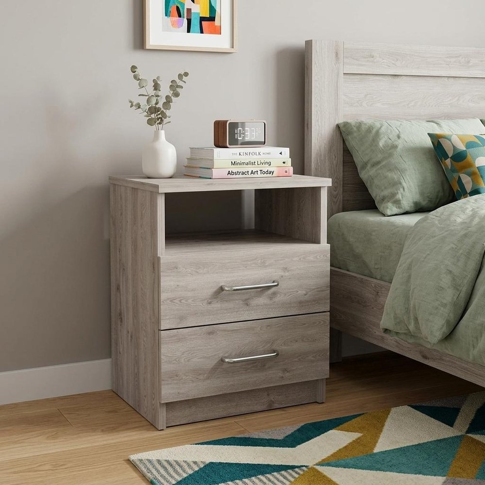 20" Light Gray Wood Two Drawer Nightstand HomeRoots