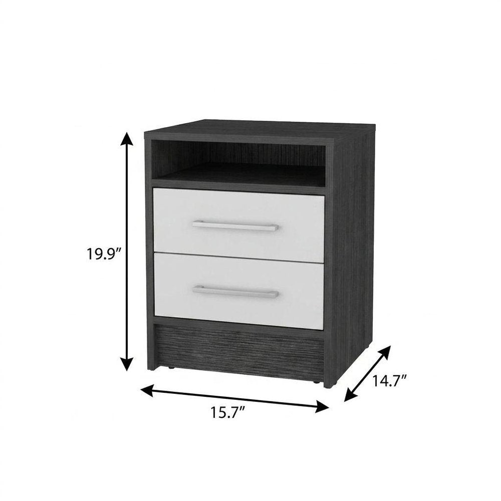 20" Dark Gray And White Wood Two Drawer Nightstand HomeRoots