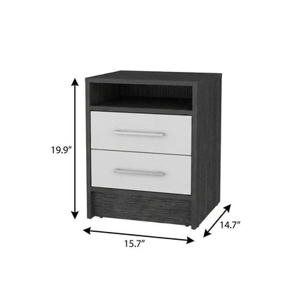 20" Dark Gray And White Wood Two Drawer Nightstand HomeRoots