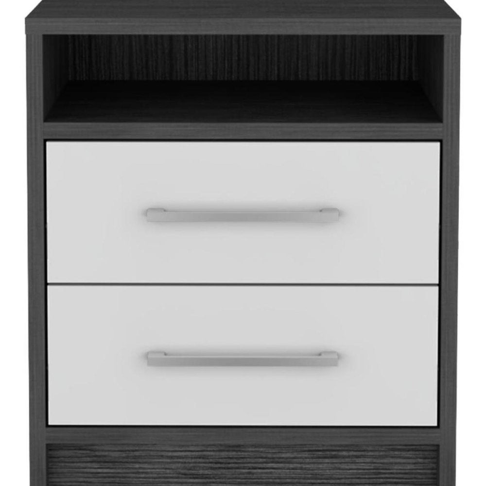 20" Dark Gray And White Wood Two Drawer Nightstand — view 3