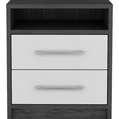 20" Dark Gray And White Wood Two Drawer Nightstand HomeRoots